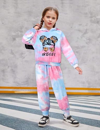 Aulyffo 3t Girl Clothes 4t Girls Outfits Two Piece Tie Dye Toddler Girl Clothes Hooded Pullover Tops + Joggers Sweatpants Fall Winter Sweatsuit Sets Black
