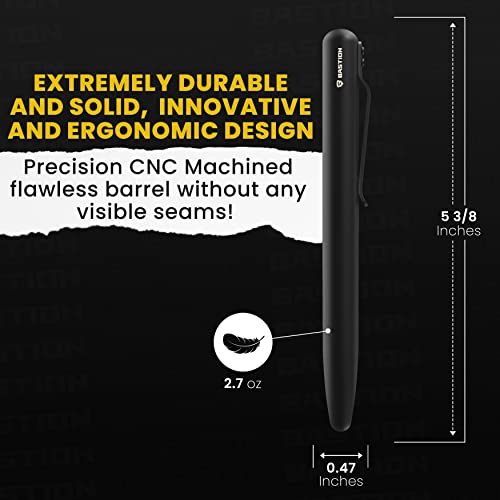 BASTION Fountain Pen with Gift Case - Minimalist Luxury Body - Fine Nib - Heavy Duty Nice Collectors Ink Refillable Metal Pens for Men & Women - Professional Executive Office (Black Aluminum)