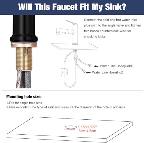 LAZ HOME Bathroom Sink Faucet with Pull Out Sprayer,Three Water Flow Modes Brass Single Handle Black Bathroom Basin Faucet for Hot and Cold Water Vanity Basin Faucet