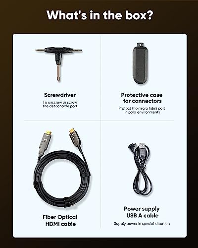 Highwings 8K Fiber Optic HDMI Cable 30FT, Long Micro HDMI Cable 2.1 with Dual Micro HDMI and Standard HDMI Connectors, Detachable High Speed 48Gbps UHDSupports 8K 4K Compatible for Camera, PC, TV