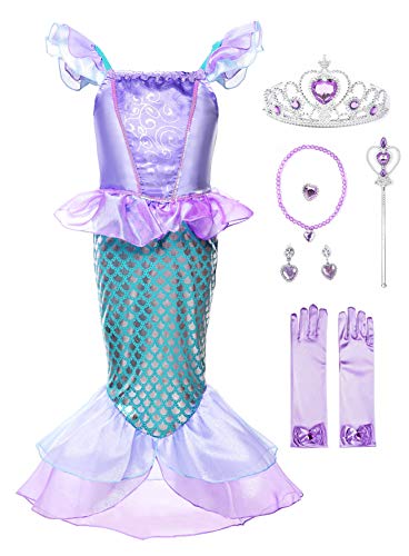 JerrisApparel Girls Princess Mermaid Costume Cosplay Party Dress (2T, Purple with Accessories)