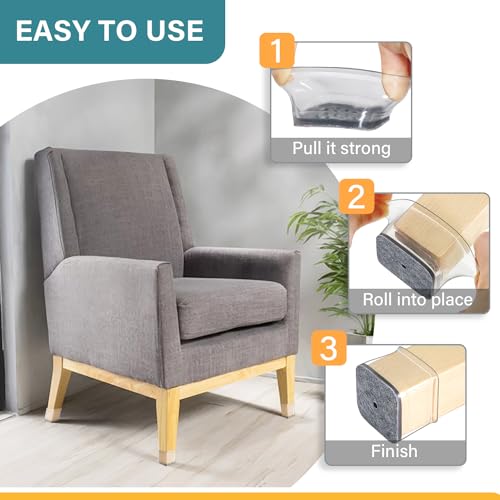 24 Pcs Chair Leg Floor Protectors, Silicone Felt Furniture Leg Pads Caps Covers for Hardwood Floors (Fit:0.5“-0.89”)