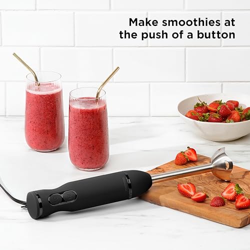 Chefman Immersion Stick Hand Blender Powerful Electric Ice Crushing 2-Speed Control Handheld Food Mixer, Purees, Smoothies, Shakes, Sauces and Soups, Black