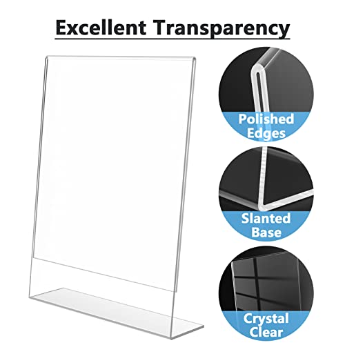 MaxGear 6Pack Acrylic Sign Holder 8.5 X 11, Plastic Sign Holder Plastic Paper Holder With Vertical Slanted Back Clear Picture Photo Frames Display Stand Flyer Document Holder for Office Desktop