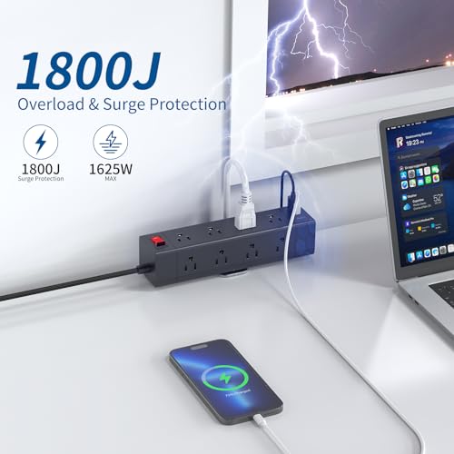 Fast Charging PD 20W USB C Desk Clamp Power Strip,Fararaka Surge Protector Power Strip with 3USB Ports/12 AC,6FT Extension Cord with Multiple Outlets Removable Mountable Fits 1.8" Tabletop Edge