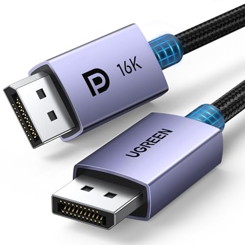 UGREEN DisplayPort Cable 2.1 [VESA Certified] DP2.0 40Gbps Support 16K@30Hz 8K@240Hz 4K@240Hz HDR, HDCP, DSC 1.2a, Braided Display Port Cable Cord Compatible FreeSync G-Sync Video Card Monitor, 3.3FT