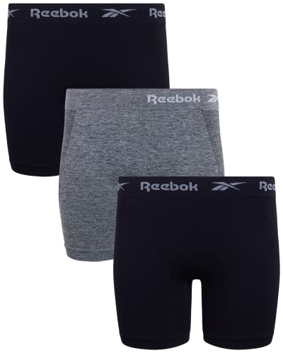 Reebok Women's Boy Shorts Underwear - 3 Pack Seamless Long Leg Boyshorts Panties for Women (S-3X, available in Plus Size), Size Small, Black/Charcoal Melange/Black