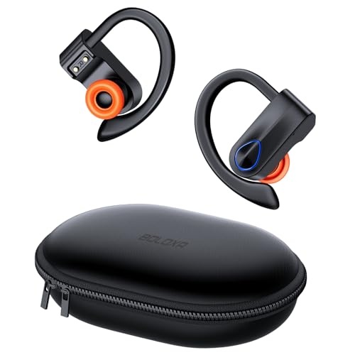 Bluetooth Headphones Wireless Earbuds 108hrs Playtime, Open Ear Headphones Premium Sound & Microphone, Over Ear Sport Ear Buds, Waterproof Earphones with Zipper Power Display Charging Case Black