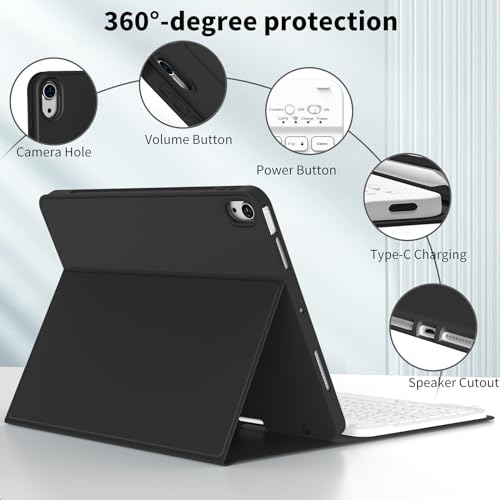 JKSML New iPad Air 11 inch M2 Case with Keyboard, 10.9 inch iPad Air 5th/4th Generation Case with Pencil Holder and Detachable Wireless Bluetooth Keyboard (Quick Connection), Auto Wake/Sleep, Black