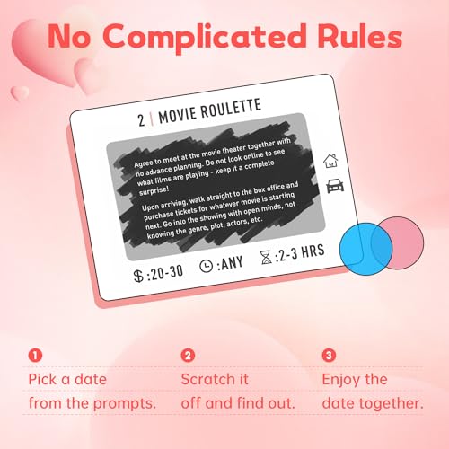 Date Night Challenge - 50 Fun & Romantic Scratch Off Date Ideas for Couples, Gifts for Him, Her, Husband, Boyfriend, Men - Couples Gift Ideas for Christmas, Valentine's Day, Anniversary, Wedding