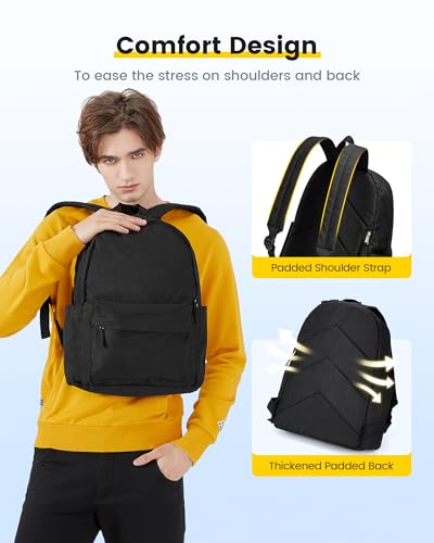 Vorspack Backpack for Men and Women - Basic Bookbag Casual Daypack Backpacks Lightweight Backpack for College Work Travel - Black