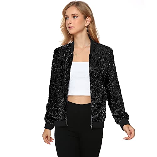 Yutuwomsfushi Womens Sequin Jacket Bomber Sparkly Jackets Concert Outfit Christmas Jackets Sequin Blazer Coat Birthday Party (Medium, Pink
