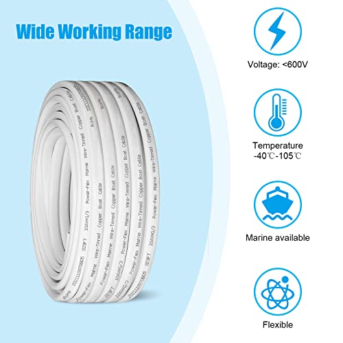 Kimbluth 10 Gauge Triplex Marine Wire Tinned Copper Boat Cable, 10ft 10 AWG Standard USA OFC Oxygen Free Copper Wire for Automotive Boat Speakers Solar Outdoors