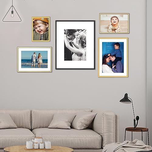 11x14 Picture Frame Set of 2, Brass Metal Photo Frames with HD Glass, Fits 8x10 with Mat or 11x14 without Mat, Wall Hanging and Table Display, 2 Pack