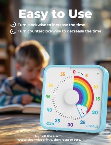 LIORQUE 60 Minute Visual Timer for Kids and Adults, Non-Ticking 7.5 Inch Large Visual Countdown Timers for Classroom Desk Countdown Clock with Magnetic Backing, Kids Pomodoro Timer Clock