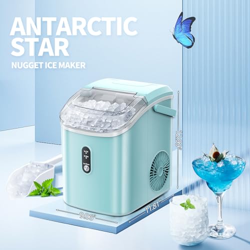 Nugget Countertop Ice Maker with Soft Chewable Ice, Automatic 35lbs in 24 Hours,Pebble Portable Ice Machine with Ice Scoop, Self-Cleaning, One-Click Operation, for Kitchen,Office Red