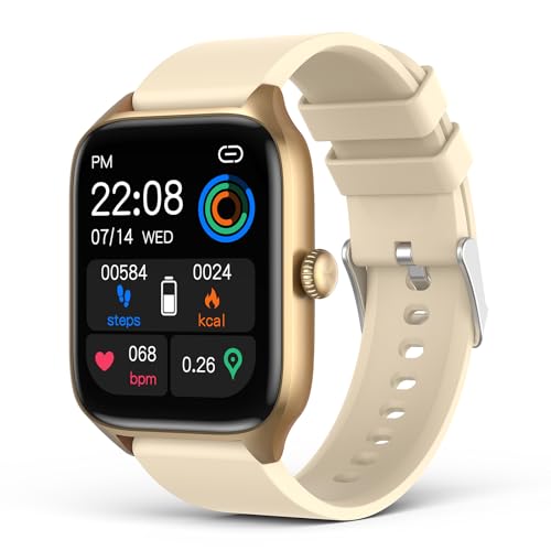 Smart Watch for Women with Bluetooth Call,Activity Fitness Tracker 1.96" HD Full Touch Screen with Heart Rate/Sleep Monitor,Waterproof Smartwatches for iOS Android Beige