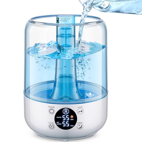 HiLIFE Humidifiers for Bedroom, 3 Times Fog Coverage, 3.2L Ultrasonic Cool Mist Humidifiers for Home Baby Nursery & Plants, Top Fill Air Humidifier Lasts Up to 35 Hours, Auto Shut-Off