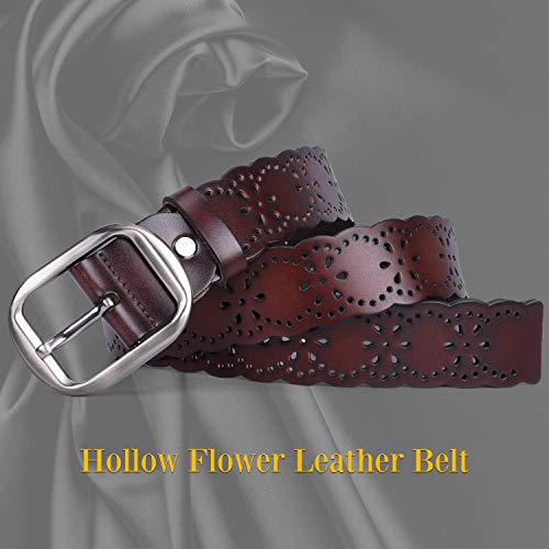 JASGOOD Women’s Hollow Flower Leather Belt for Jeans Pants Wide Belt for Ladies