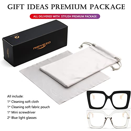 AIEYEZO Oversized Blue Light Glasses for Women, Anti Fatigue Prevent Headache Computer Eyeglasses (Black)