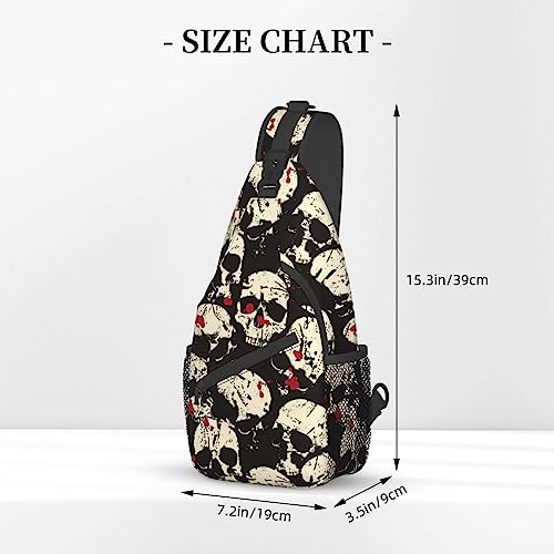 VOOHDDY Blood Skull Horror Sling Bag For Men Women Travel Hiking Backpack Crossbody Shoulder Chest Bags Casual Daypack Sport