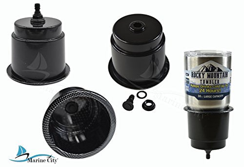 MARINE CITY Newest Black Pattern Closeable Plastic Cup Holder with Center Drain for Rocky Mountains – Ships – Marines – Yachts – Kayaks (Pack of 8)