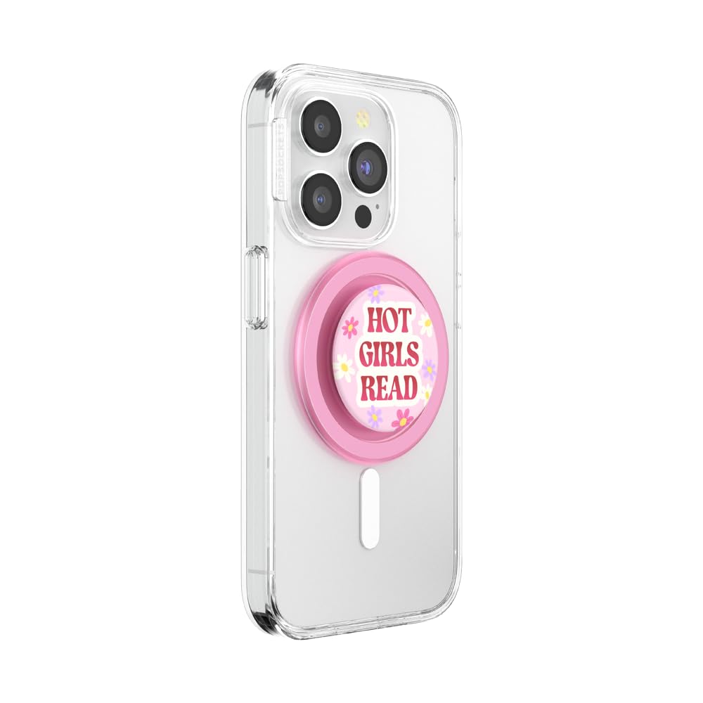 PopSockets Round Phone Grip Compatible with MagSafe, Adapter Ring Included, Phone Holder, Wireless Charging Compatible - Hot Girls Read Pink