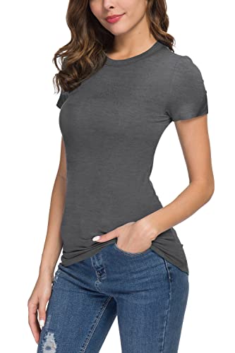 EXCHIC Women's Basic Slim Fitted Short Sleeve Casual Crewneck T-Shirt (Black, XS)