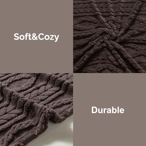 COOVA Premium Fleece Queen Size Blanket - Cozy Sherpa Blanket 3D Jacquard, Soft Fuzzy Fluffy Lightweight Warm Bed Blanket, Gift for Women,Couch,Bed,Sofa,Chair,Camping,Travel.(Taupe 90"x90")
