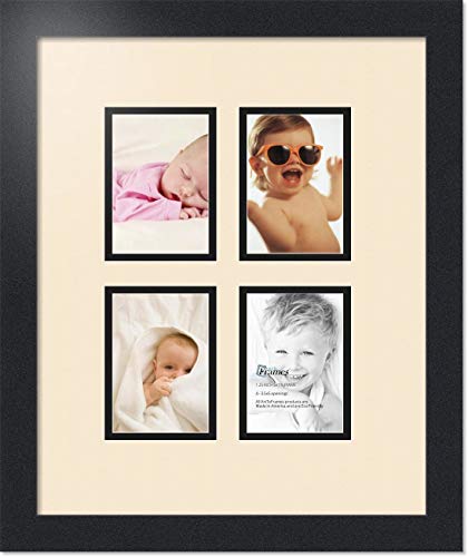 ArtToFrames Collage Photo Frame Double Mat with 4 - 4x6 Openings and Satin Black Frame