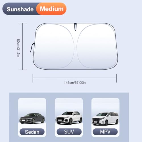 Car Windshield Sun Shade - 4 Layers Nano Coating Foldable Front Window Sunshade, Block UV Rays, Auto Interior Sun Protection, Windshield Cover for Compact Sedan, SUV (Small (55.1"x27.5"))