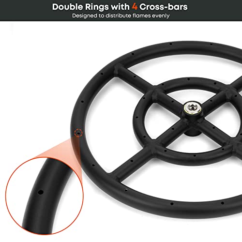 Stanbroil Natural Gas Fire Pit Burner Ring Installation Kit, Black Steel, 12-inch