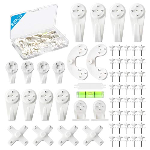 Picture Hanging Kit, 62PCS Concrete Wall Hardwall Hangers for Cinder Block, Picture Hanger, No Damage Wall Hooks for Photo Frame Art Painting Non-Trace Drywall Stucco Concrete Hooks