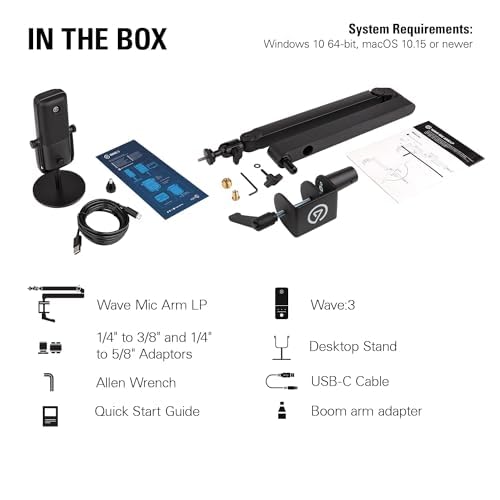 Elgato Wave Mic Arm LP - Premium Low Profile Microphone with Cable Management Channels, Desk Clamp, Versatile Mounting and Fully Adjustable, perfect for Podcast, Streaming, Gaming, Home Office