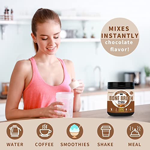 Zammex Bone Broth Protein Powder, Pure Grass Fed Beef, Chocolate Protein Powder,Hydrolyzed Collagen Supplement for Healthy Skin,Nails,Hair,Joints, Non-GMO,Gluten Free, Great in Shakes