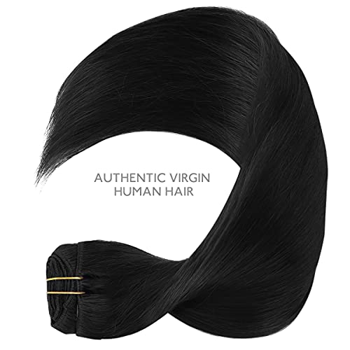 WENNALIFE Clip in Hair Extensions Real Human Hair, 20 Inch 120g 7pcs Human Hair Extensions Clip In Human Hair, Jet Black Hair Extensions Clip In Real Hair Coloured Remy Human Hair Extensions