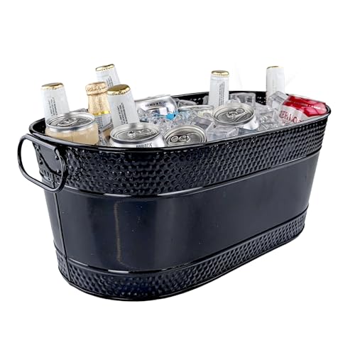 BREKX Colt Copper Finish Galvanized Bucket for Parties, Oval 16-Bottle Hammered Beverage Chiller with Handles, Farmhouse Bucket for Galvanized Decor or Storage, 15QT (4 Gallon)