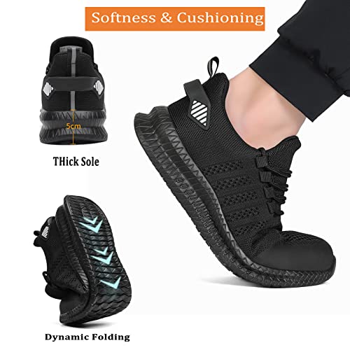 Steel Toe Shoes for Men and Women Comfortable Lightweight Work Safety Shoes Puncture Proof Slip Resistant Indestructible Sneakers Construction Work Utility Shoes Black M11