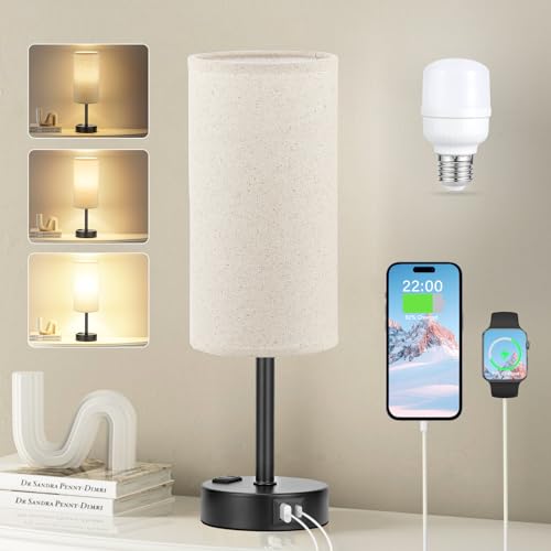 Fenmzee Turquoise Nightstand Table Lamp for Bedroom - 3 Way Dimmable Touch Lamp USB A and C Charging Ports and AC Outlet, Small Lamp for Office Desk with Metal Base, LED Bulb Included