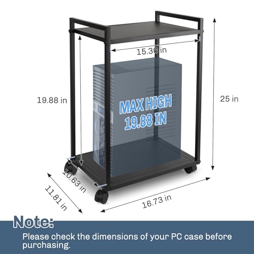 Liitrton Computer Tower Stand, 2-Tier PC Stand with Lockable Wheels CPU Holder Under Desk for Office Home (M)