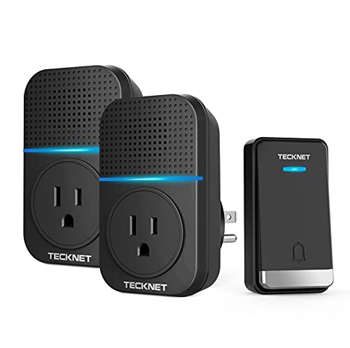 TECKNET Wireless Doorbell, Self-Powered Doorbell, 0-110db Plug-through Wireless Doorbell Ringer for Homes Classroom, IP66 Waterproof 1300ft Door Chime with Extra Socket, 60 Chimes, LED Light