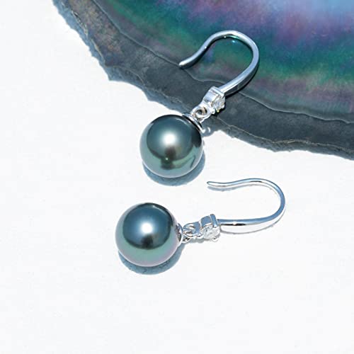 Mihiarii Tahitian Black Pearl 9MM Dangle Earrings Sterling Silver Moissanite Birthday Anniversary Mothers Day Valentines Day Christmas Gifts for Mom Her Women