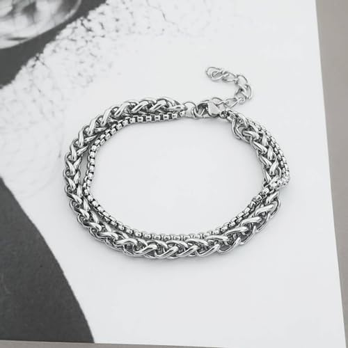 SMGFUNE Mens Bracelet, Keel Chain and Square Pearl Chain Double Layer Bracelets 6mm/3mm Cuban Bracelets for Men 7 Inches Mens Bracelet Chain Men Jewelry Men Gifts