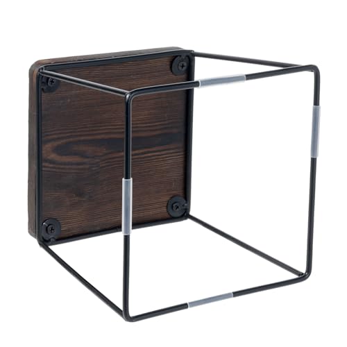 MyGift 6 Inch Square Display Risers for Food, Set of 4 Buffet Risers, Burnt Brown Solid Wood Top Riser with Matte Black Metal Wire Base, Dessert Table Display Cupcake Stands Set
