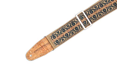 Levy's Leathers 2" Hemp ‘Vegan’ Guitar Strap With Berry And Taupe Motif On Natural Hemp Webbing With 2-Ply Cork Ends (MH8P-007)