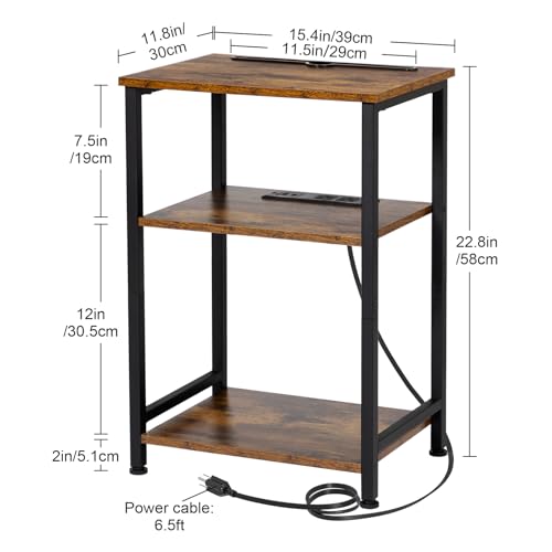 AMHANCIBLE Night Stand, Side Table, End Table with Charging Station, Nightstands Set of 2, Bedside Table Set of 2,Side Tables Bedroom Set of 2, Rustic Brown HET033BR