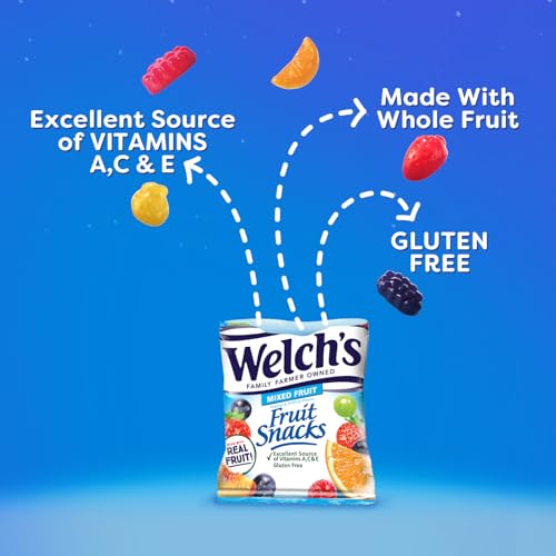 Welch's Fruit Snacks, Mixed Fruit, Perfect Halloween Candy Bulk Pack, Gluten Free, Individual Single Serve Bags, 0.8 oz (Pack of 40)