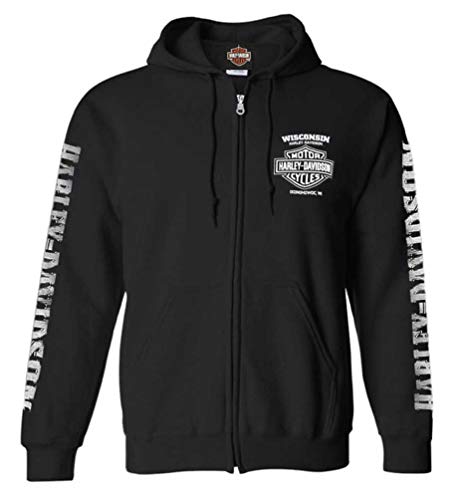 Harley-Davidson Men's Lightning Crest Full-Zippered Sweatshirt, Black (S)