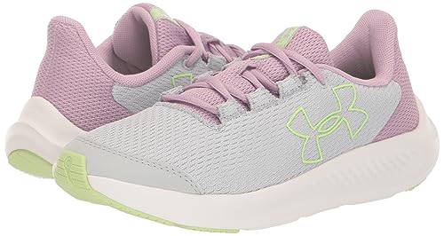 Under Armour Girls' Grade School Pursuit 3 Big Logo, (100) Halo Gray/Fresh Orchid/Lumos Lime, 3.5, US