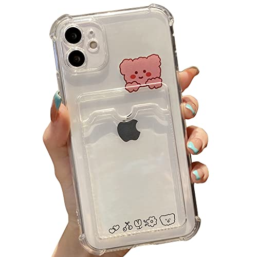 Casechics Compatible with iPhone Case,Cute Kawaii Cartoon Bunny Bear Clear Credit Card Slot Holder Wallet Transparent Corner Protection Soft Shockproof Cover Phone Case (Bunny,iPhone 16 Pro Max)
